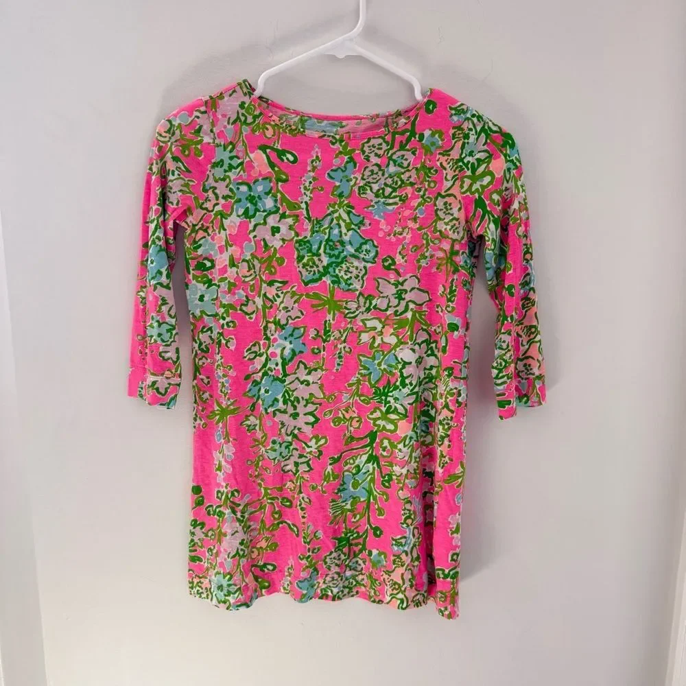 Lilly Pulitzer Mini Marlowe T-Shirt Dress 23492 Southern Charm Print Pink Green